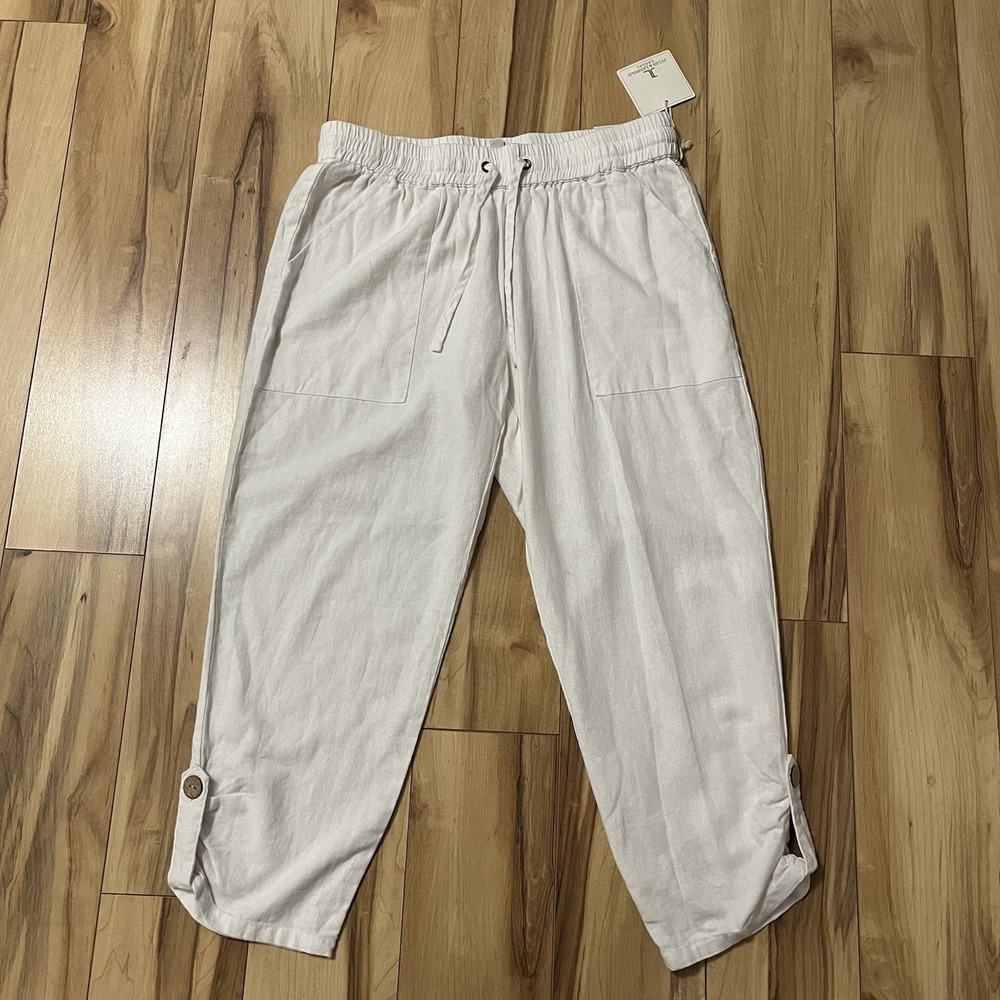 Jules & Leopold Linen Blend Crop Jogger Pants Casual Coastal Beach Sz M Ivory